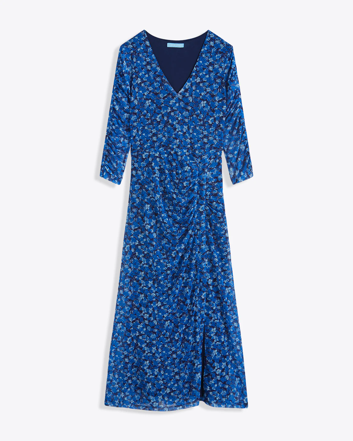 Selena V-Neck Midi Dress in Blue Scattered Ditsy - Image 3