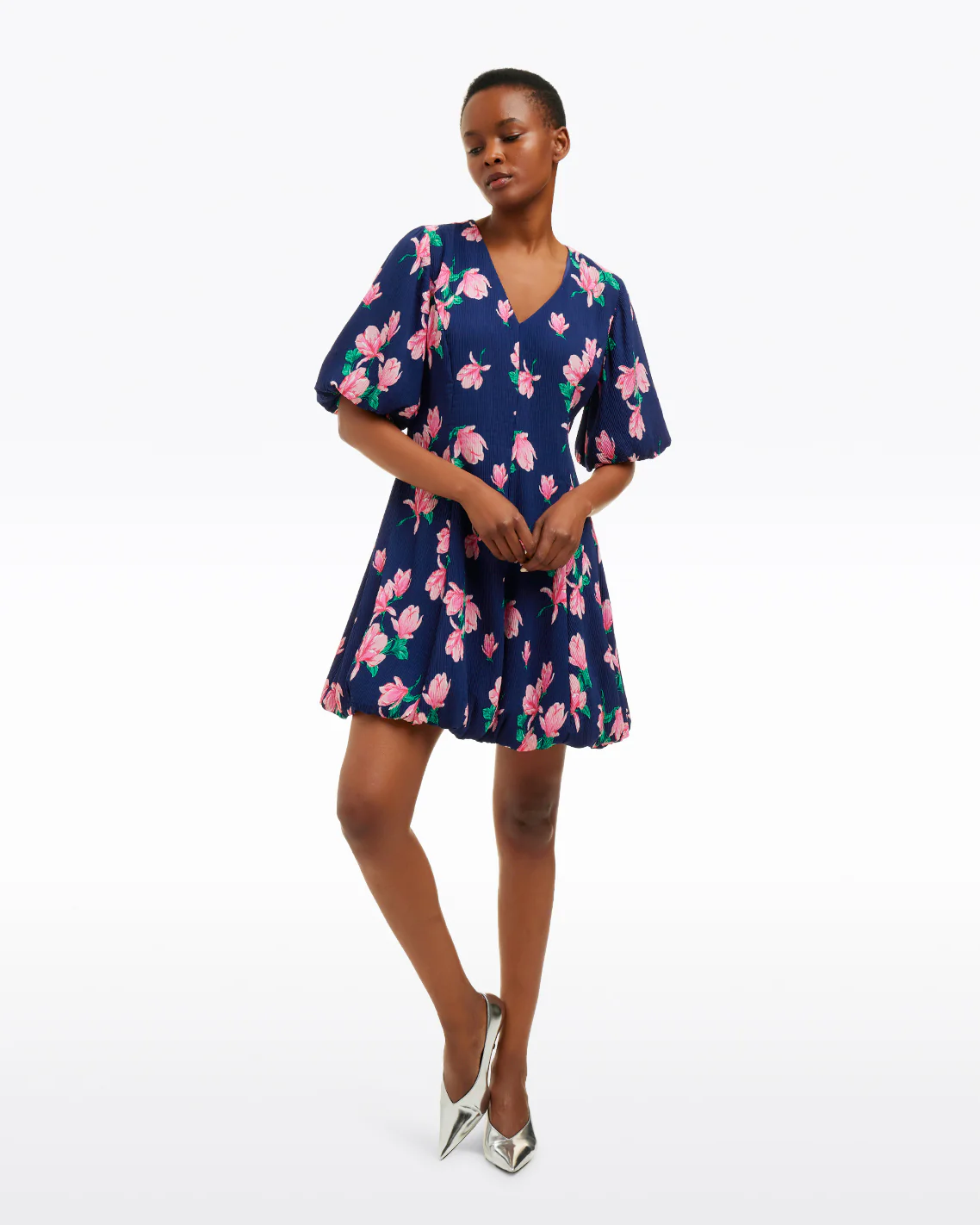 Elaine V-Neck Mini Dress in Magnolia Buds - Image 3