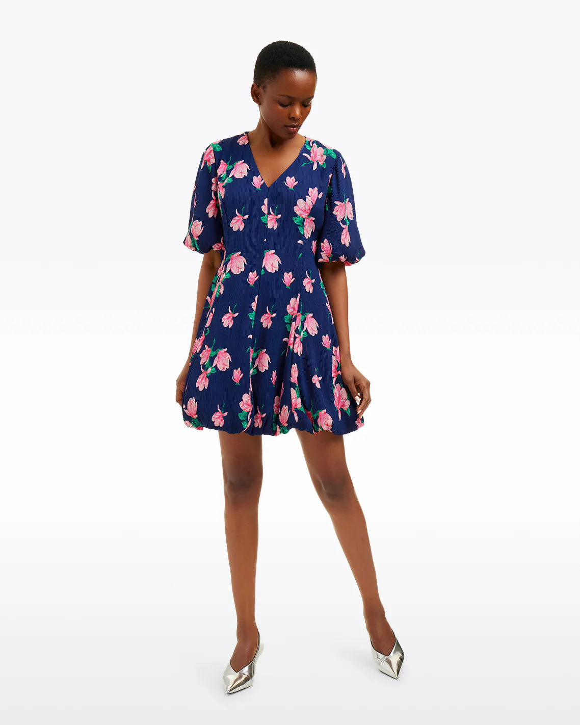 Elaine V-Neck Mini Dress in Magnolia Buds - Image 4