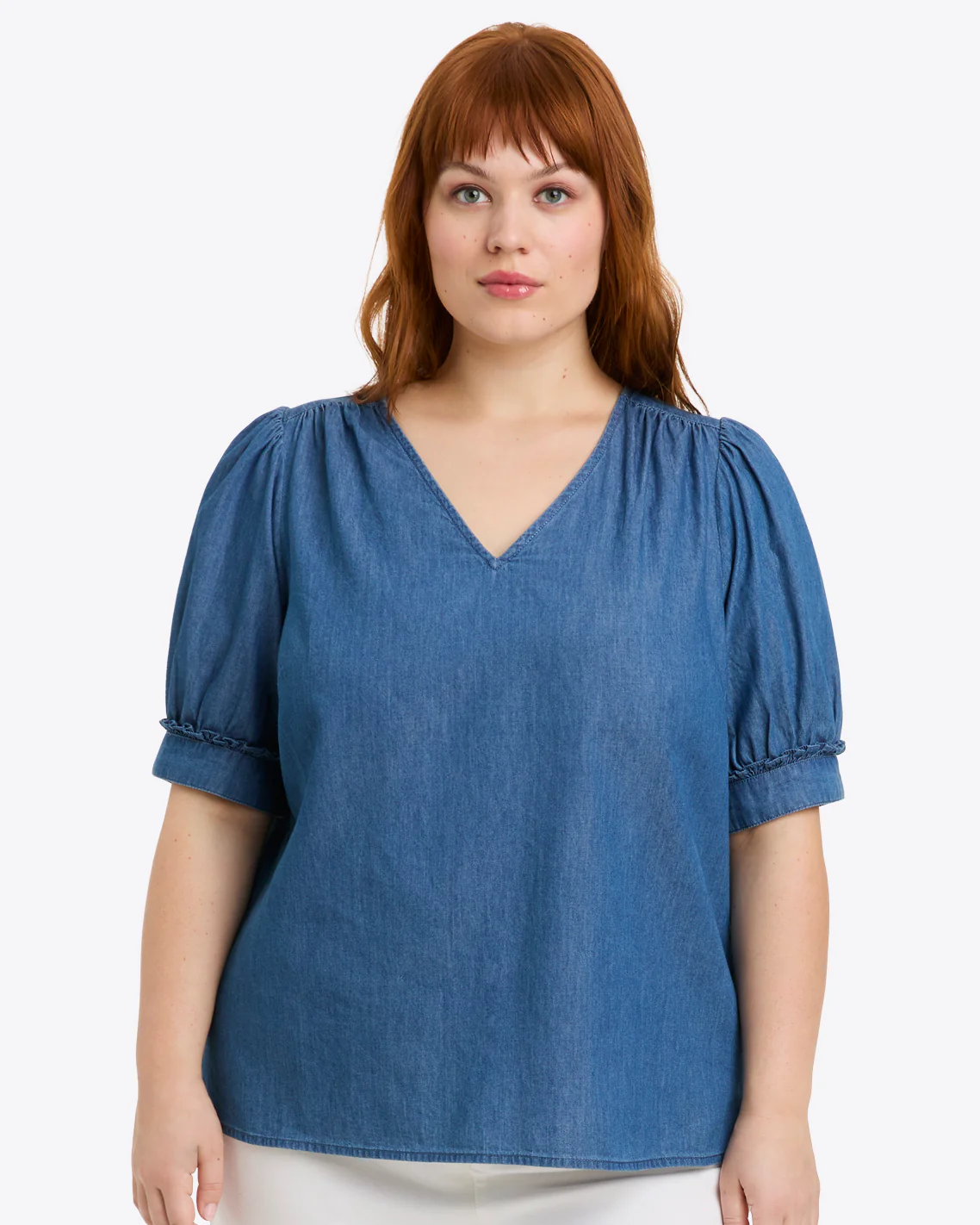 Heidi V-Neck Top in Chambray - Image 3