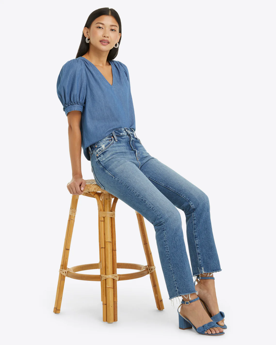 Heidi V-Neck Top in Chambray - Image 5