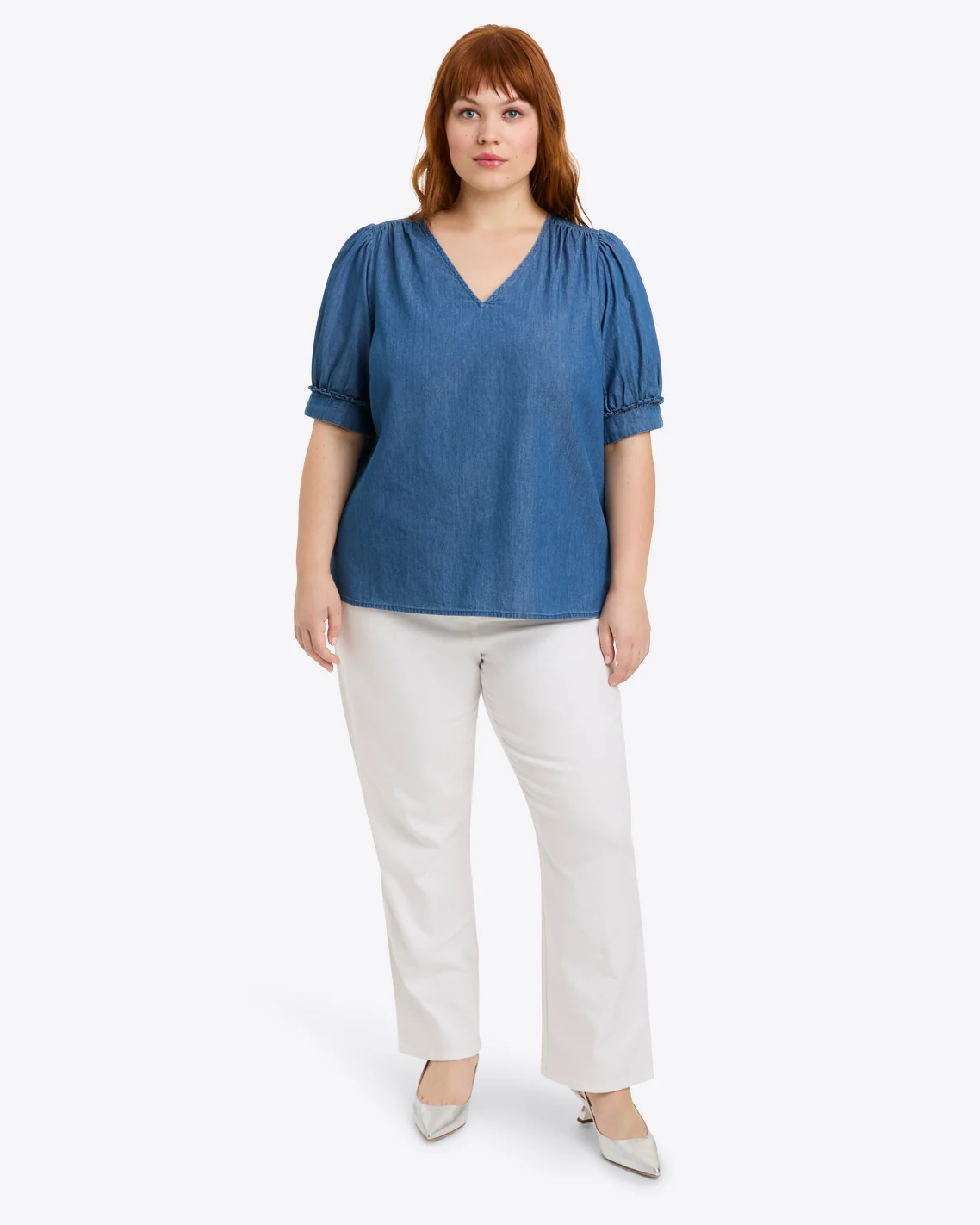 Heidi V-Neck Top in Chambray - Image 6