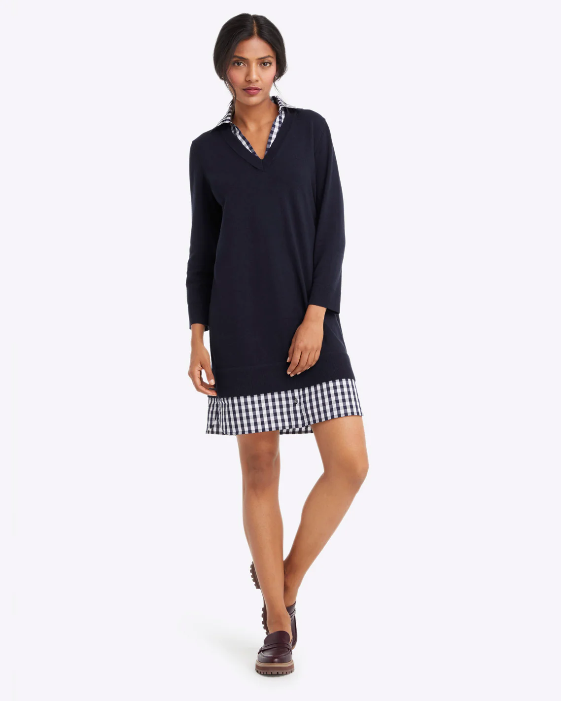 Wool and Cotton Combo Sweaterdress in Navy - Image 3