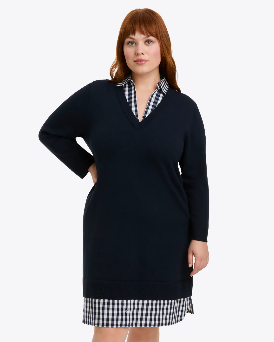 Wool and Cotton Combo Sweaterdress in Navy - Image 4