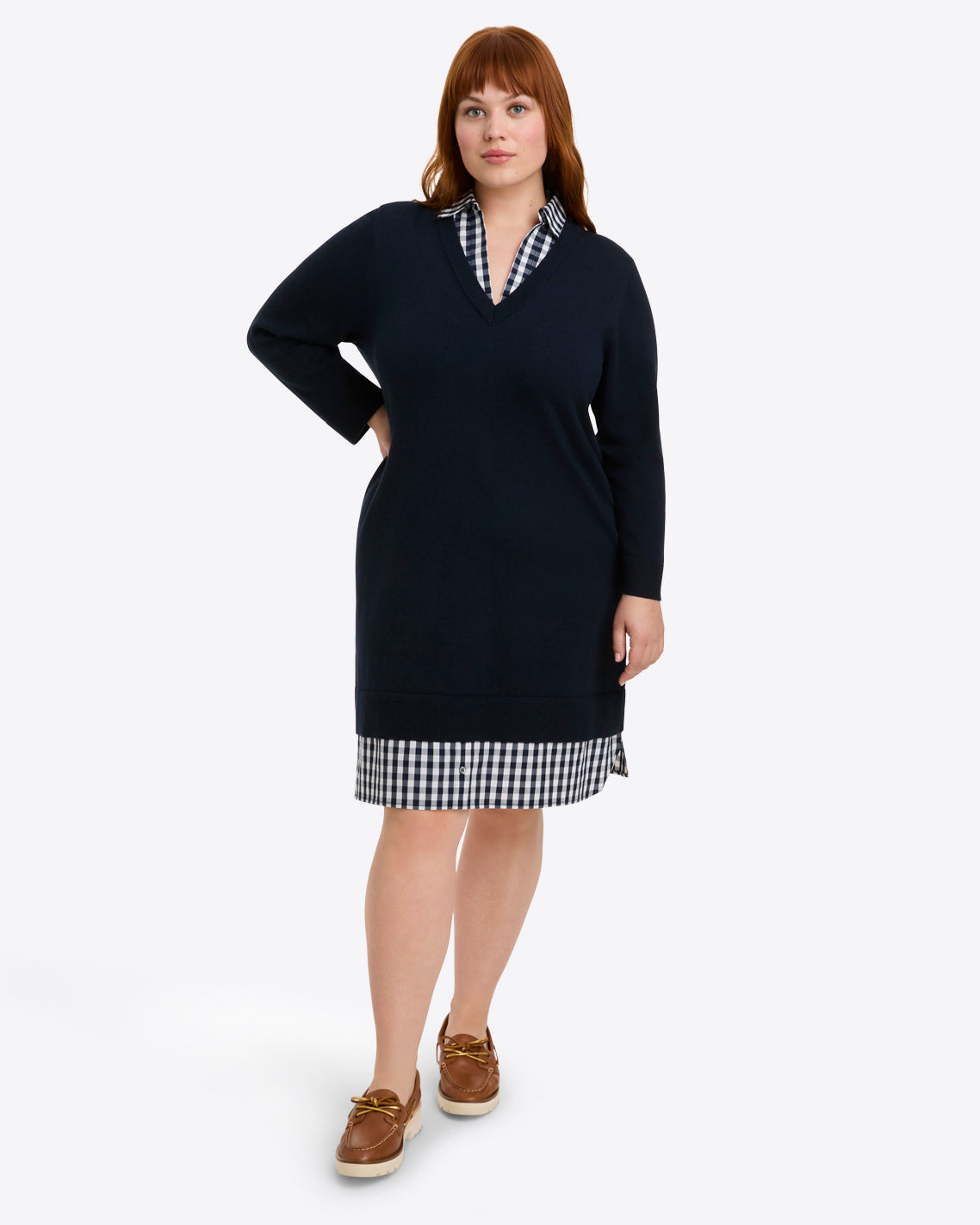 Wool and Cotton Combo Sweaterdress in Navy - Image 6