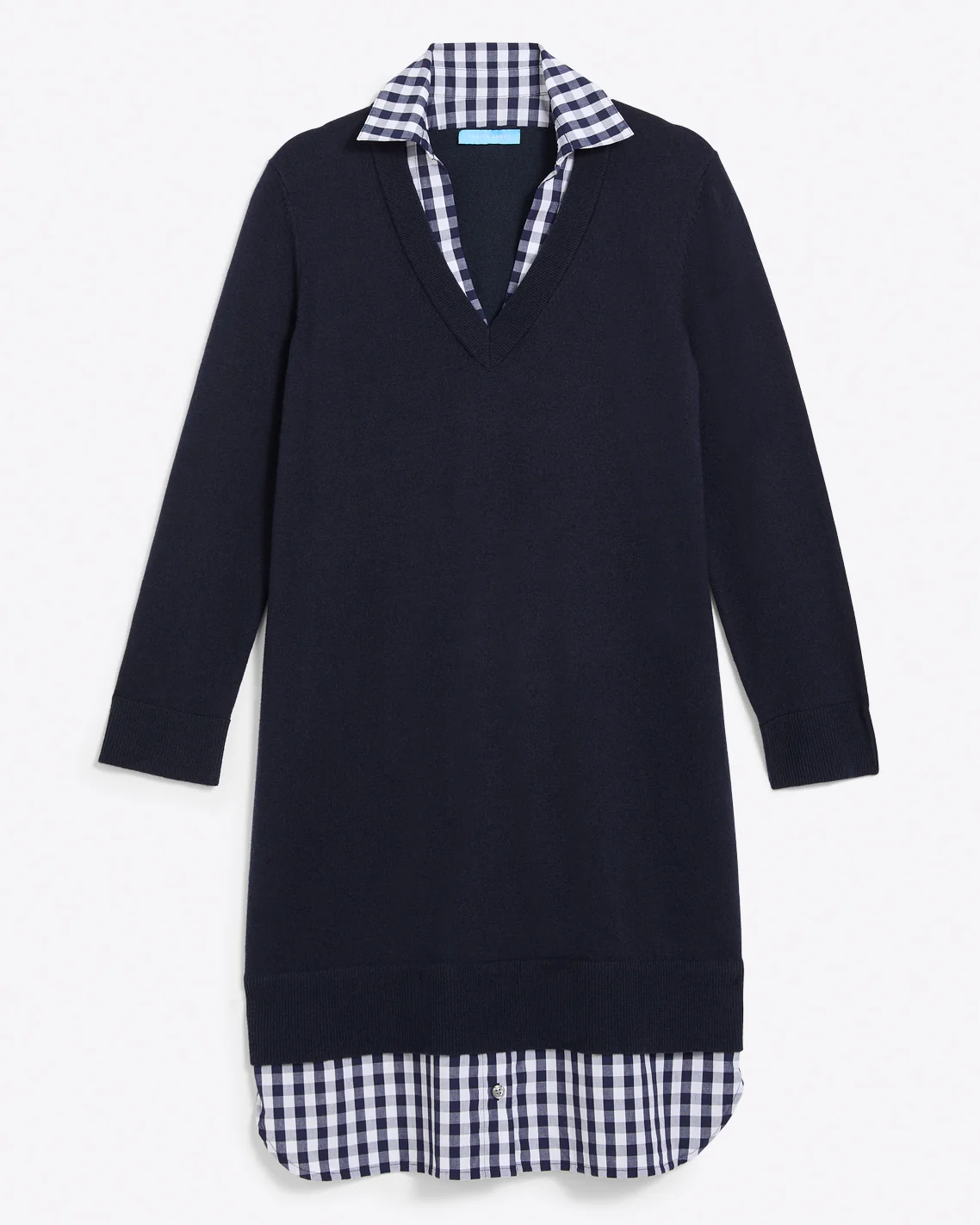 Wool and Cotton Combo Sweaterdress in Navy - Image 7